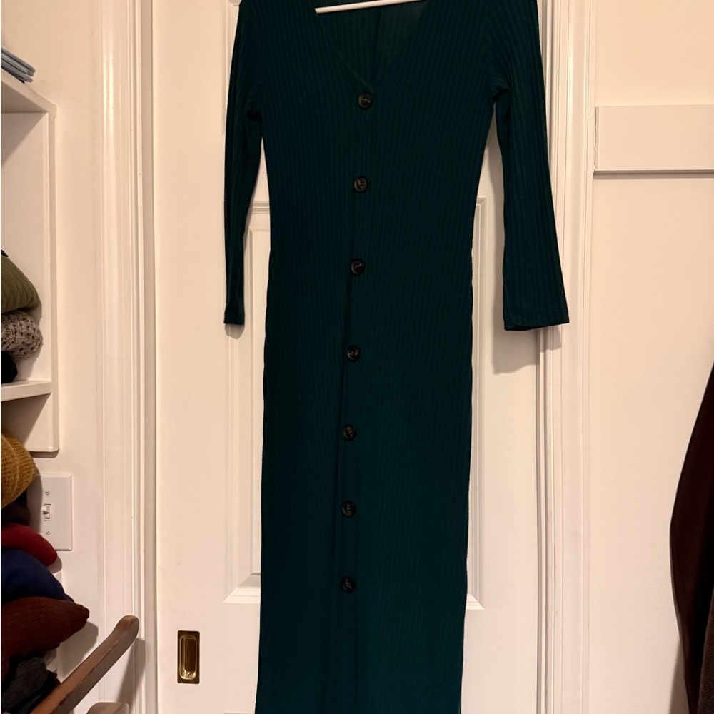 Bershka Dark Green Long Sleeve Dress